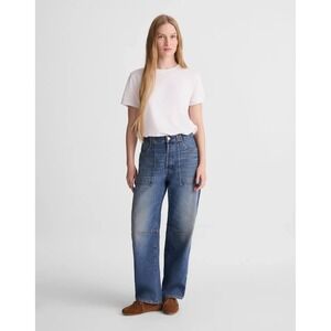 Madewell The Darted Barrel-Leg Jean Sz 25 Irmo Wash Rigid 100% Cotton Button Fly